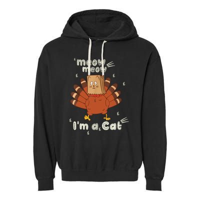 Thanksgiving Funny Turkey Fake Cat Retro Garment-Dyed Fleece Hoodie