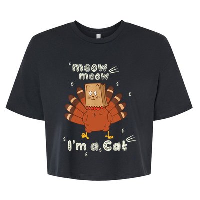 Thanksgiving Funny Turkey Fake Cat Retro Bella+Canvas Jersey Crop Tee