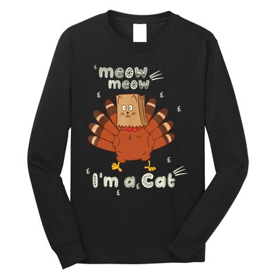 Thanksgiving Funny Turkey Fake Cat Retro Long Sleeve Shirt