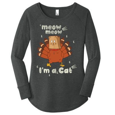 Thanksgiving Funny Turkey Fake Cat Retro Women's Perfect Tri Tunic Long Sleeve Shirt