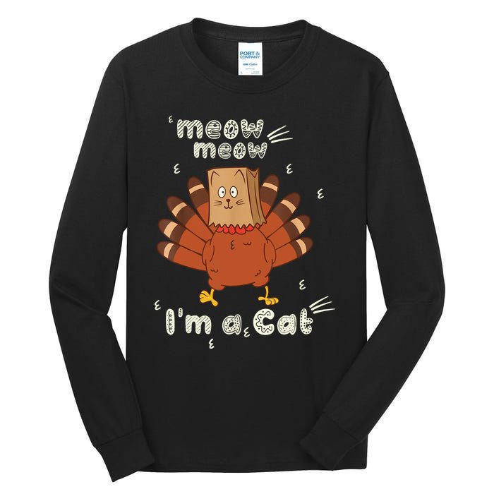 Thanksgiving Funny Turkey Fake Cat Retro Tall Long Sleeve T-Shirt