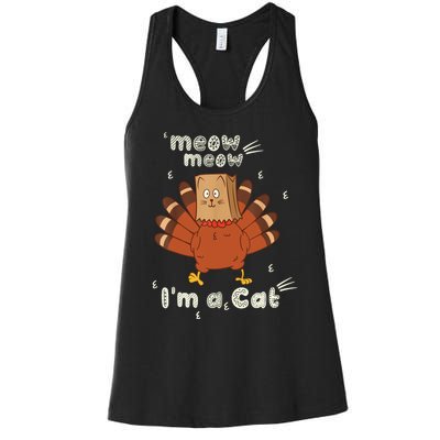 Thanksgiving Funny Turkey Fake Cat Retro Women's Racerback Tank