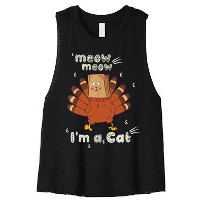 Thanksgiving Funny Turkey Fake Cat Retro Women's Racerback Cropped Tank