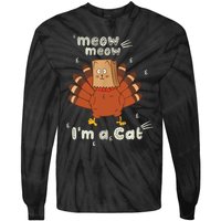 Thanksgiving Funny Turkey Fake Cat Retro Tie-Dye Long Sleeve Shirt