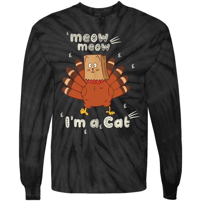 Thanksgiving Funny Turkey Fake Cat Retro Tie-Dye Long Sleeve Shirt