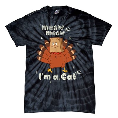 Thanksgiving Funny Turkey Fake Cat Retro Tie-Dye T-Shirt