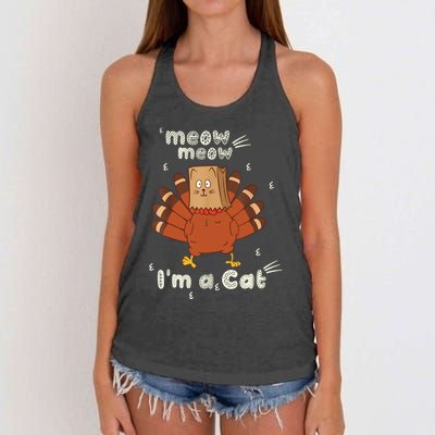 Thanksgiving Funny Turkey Fake Cat Retro Women's Knotted Racerback Tank