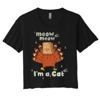 Thanksgiving Funny Turkey Fake Cat Retro Women's Crop Top Tee