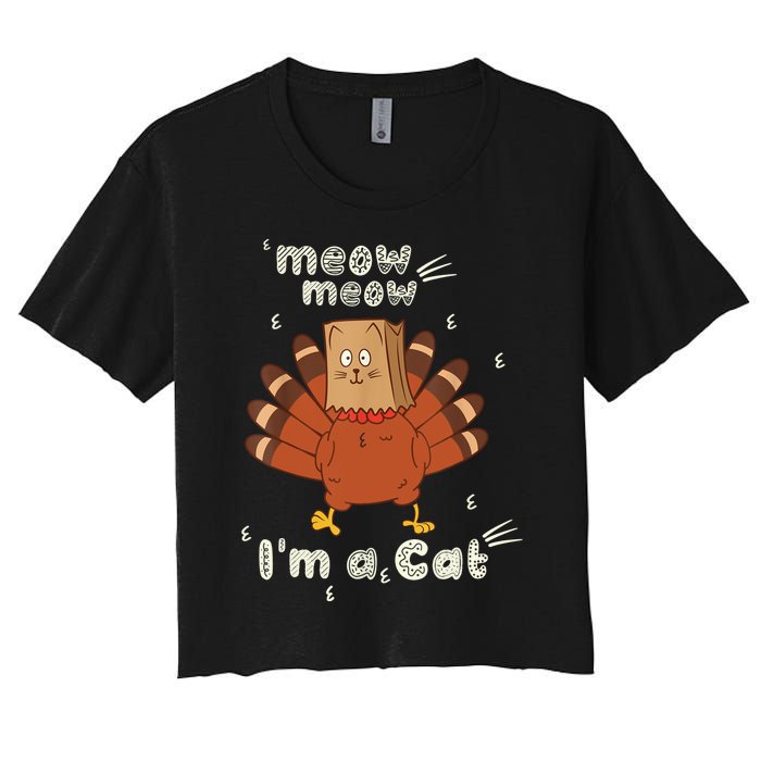 Thanksgiving Funny Turkey Fake Cat Retro Women's Crop Top Tee