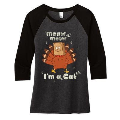 Thanksgiving Funny Turkey Fake Cat Retro Women's Tri-Blend 3/4-Sleeve Raglan Shirt