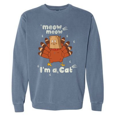 Thanksgiving Funny Turkey Fake Cat Retro Garment-Dyed Sweatshirt