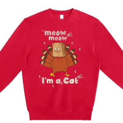 Thanksgiving Funny Turkey Fake Cat Retro Premium Crewneck Sweatshirt