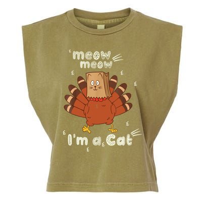 Thanksgiving Funny Turkey Fake Cat Retro Garment-Dyed Women's Muscle Tee