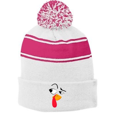 Turkey Face Tees Adult Funny Halloween Thanksgiving Stripe Pom Pom Beanie