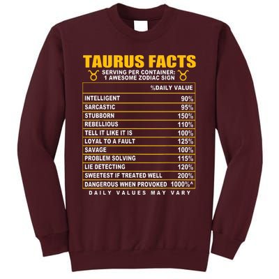 Taurus Facts Tall Sweatshirt