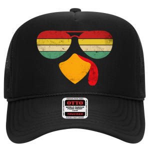 Turkey Face Thanksgiving Sunglasses High Crown Mesh Back Trucker Hat