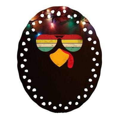 Turkey Face Thanksgiving Sunglasses Ceramic Oval Ornament