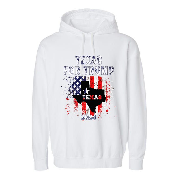 Texas For Trump 2024 American Flag Vintage Garment-Dyed Fleece Hoodie