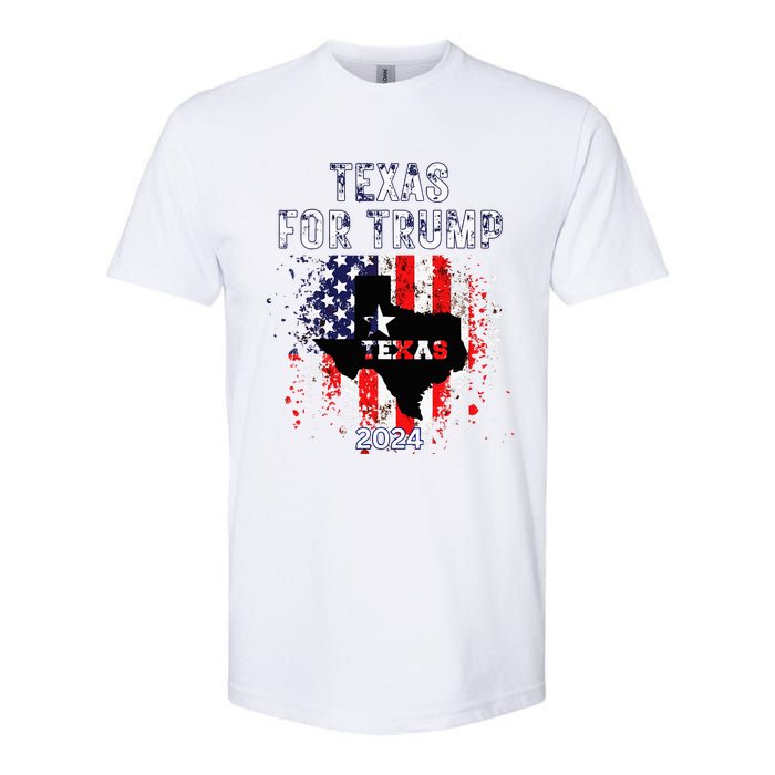 Texas For Trump 2024 American Flag Vintage Softstyle CVC T-Shirt