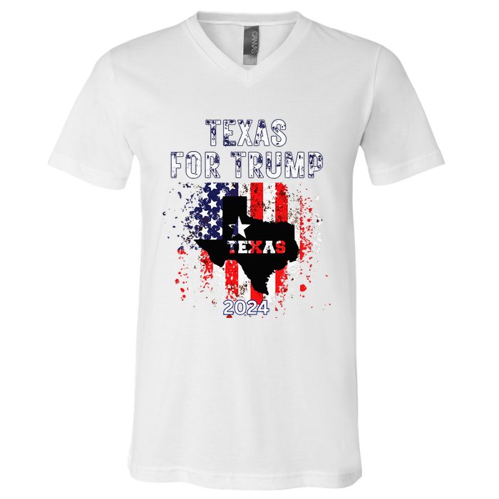 Texas For Trump 2024 American Flag Vintage V-Neck T-Shirt