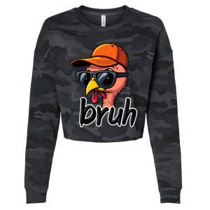 Turkey Face Thanksgiving Bruh Man Turkey Cropped Pullover Crew