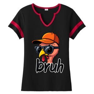 Turkey Face Thanksgiving Bruh Man Turkey Ladies Halftime Notch Neck Tee