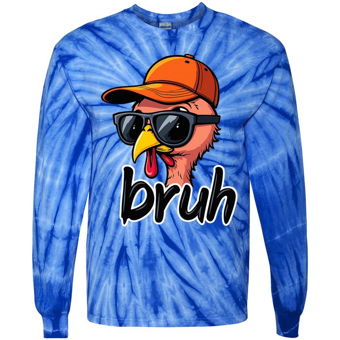 Turkey Face Thanksgiving Bruh Man Turkey Tie-Dye Long Sleeve Shirt