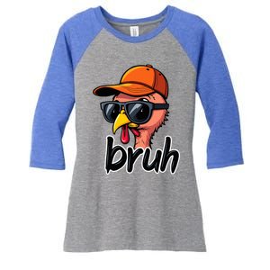 Turkey Face Thanksgiving Bruh Man Turkey Women's Tri-Blend 3/4-Sleeve Raglan Shirt