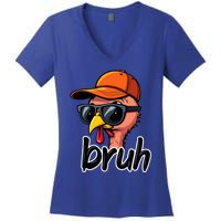 Turkey Face Thanksgiving Bruh Man Turkey Women's V-Neck T-Shirt