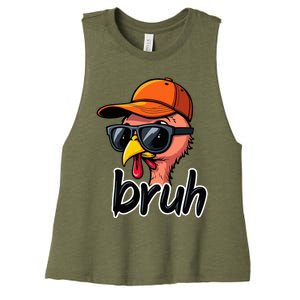 Turkey Face Thanksgiving Bruh Man Turkey Women's Racerback Cropped Tank