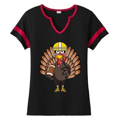 Turkey Football Thanksgiving Turkey Bowl Gift Ladies Halftime Notch Neck Tee