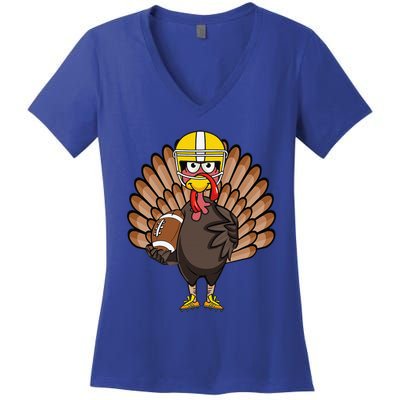 Turkey Football Thanksgiving Turkey Bowl Gift Women's V-Neck T-Shirt