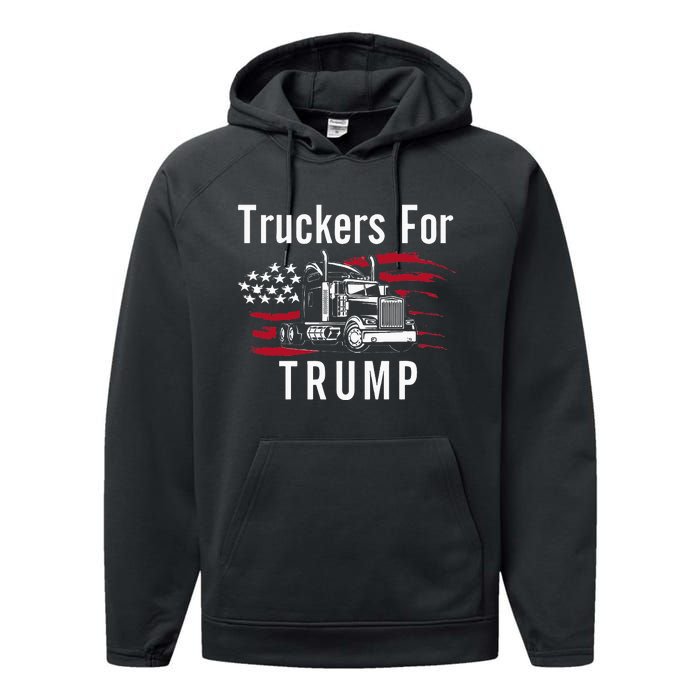 Truckers for Trump 2024 Long Sleeve Performance Fleece Hoodie