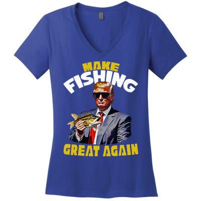 Trout Fishing Trump Fishing Fishermen For Trump Women's V-Neck T-Shirt