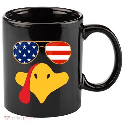 Turkey Face Thanksgiving Cute American Flag Sunglasses Gift 11oz C Handle Ceramic Mug