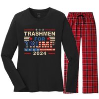 Trashmen For Trump 2024 Election Garbageman Supporters Women's Long Sleeve Flannel Pajama Set 