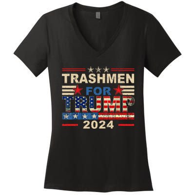 Trashmen For Trump 2024 Election Garbageman Supporters Women's V-Neck T-Shirt