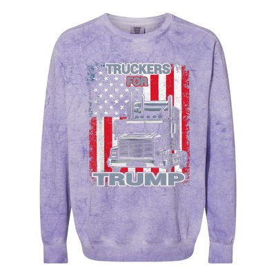 Truckers For Trump American Flag Trump 2024 Vintage Colorblast Crewneck Sweatshirt