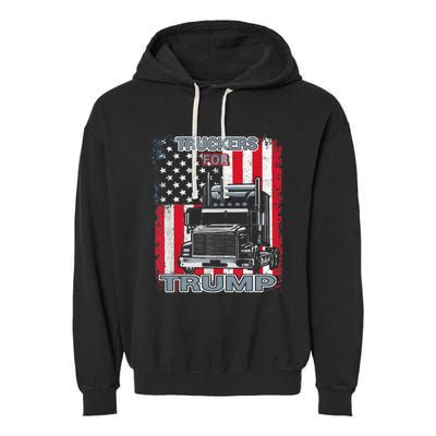 Truckers For Trump American Flag Trump 2024 Vintage Garment-Dyed Fleece Hoodie