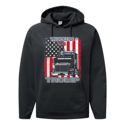 Truckers For Trump American Flag Trump 2024 Vintage Performance Fleece Hoodie