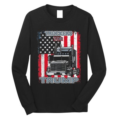 Truckers For Trump American Flag Trump 2024 Vintage Long Sleeve Shirt