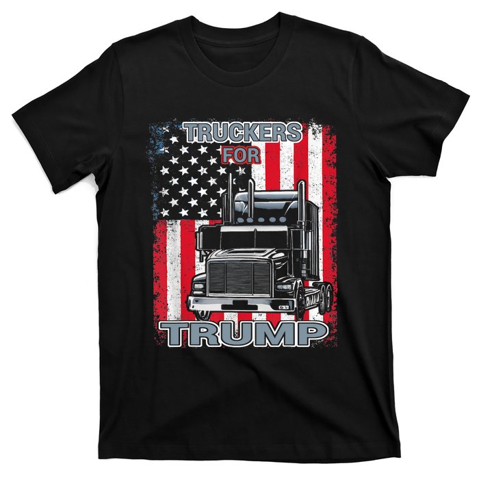 Truckers For Trump American Flag Trump 2024 Vintage T-Shirt