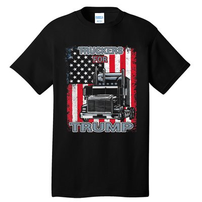 Truckers For Trump American Flag Trump 2024 Vintage Tall T-Shirt