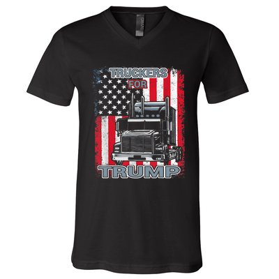 Truckers For Trump American Flag Trump 2024 Vintage V-Neck T-Shirt