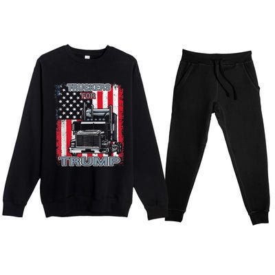 Truckers For Trump American Flag Trump 2024 Vintage Premium Crewneck Sweatsuit Set