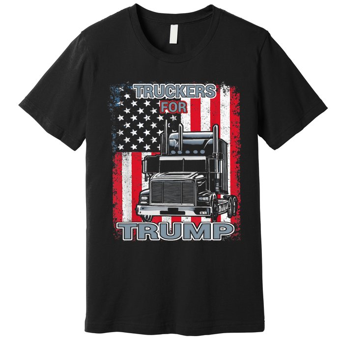 Truckers For Trump American Flag Trump 2024 Vintage Premium T-Shirt