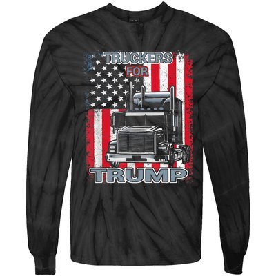 Truckers For Trump American Flag Trump 2024 Vintage Tie-Dye Long Sleeve Shirt