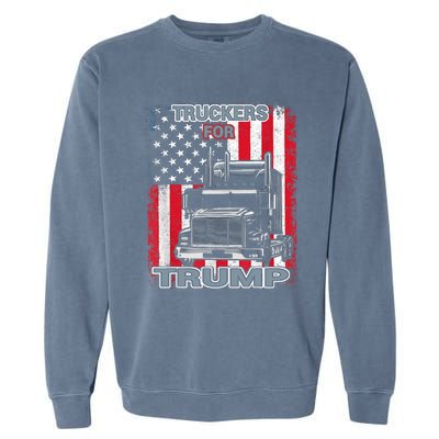 Truckers For Trump American Flag Trump 2024 Vintage Garment-Dyed Sweatshirt