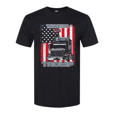 Truckers For Trump American Flag Trump 2024 Vintage Softstyle CVC T-Shirt