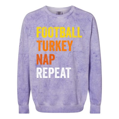 Thanksgiving Football Turkey Nap Repeat Funny Gift Colorblast Crewneck Sweatshirt